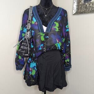Maggie barnes black with blue sheer blouse plus size 2X